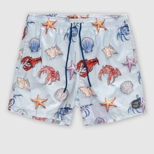 NWT Psycho Tuna Men’s Blue Tropical Crab Print Swim Shorts - Size M